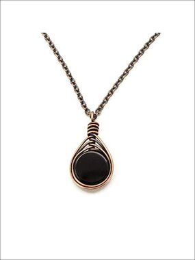 Handcrafted Black Onyx Copper Pendant Necklace 18" Lobster Clasp